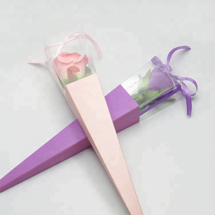 trending hot selling 42cm paper flower box cone single long stem roses box gift for packing flower boxes