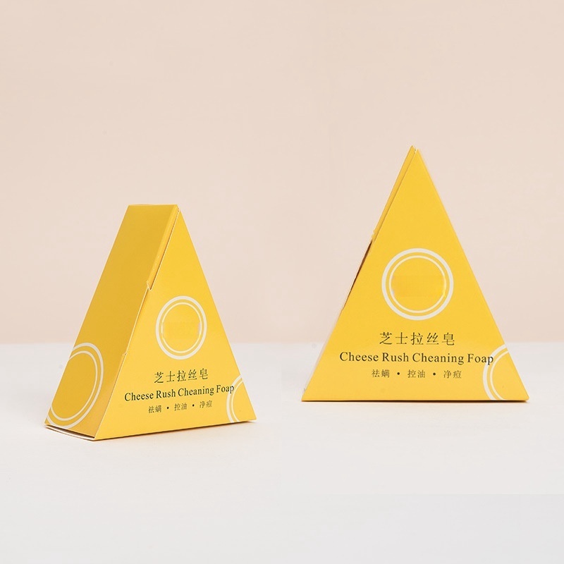 Personalized custom soap box recyclable cosmetic printing logo triangle shape yellow cardboard soap paper box