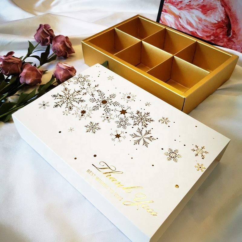 custom paper candy sweet cookie gift packaging box new design 6 grids gold foil drawer cookie box