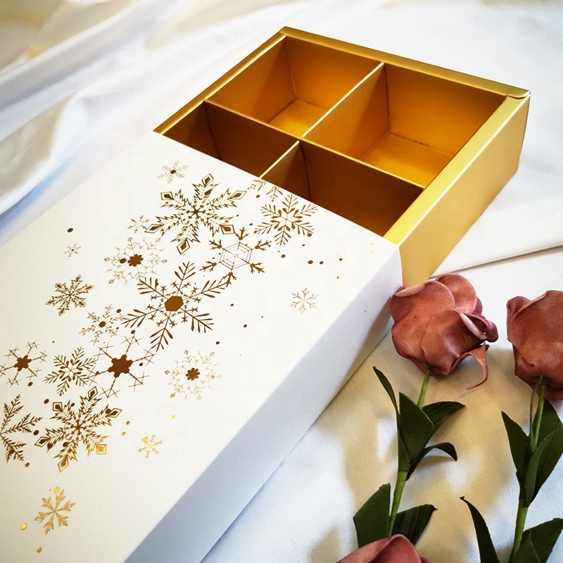 custom paper candy sweet cookie gift packaging box new design 6 grids gold foil drawer cookie box