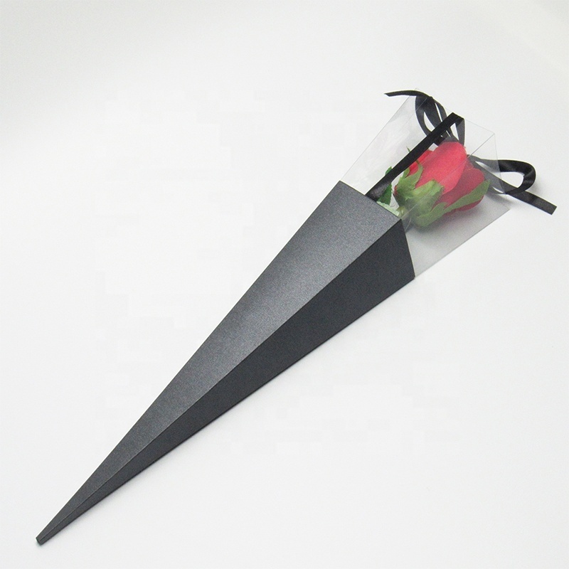 trending hot selling 42cm paper flower box cone single long stem roses box gift for packing flower boxes