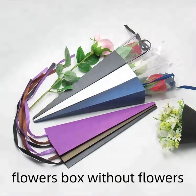 trending hot selling 42cm paper flower box cone single long stem roses box gift for packing flower boxes