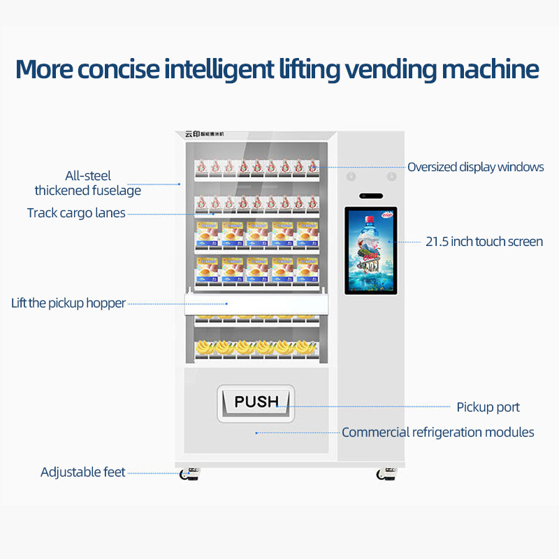 2023 Belt Conveyor Glass Water Healthy Food Fruit Salad Egg Vegetable Combo Elevator Vending Machine