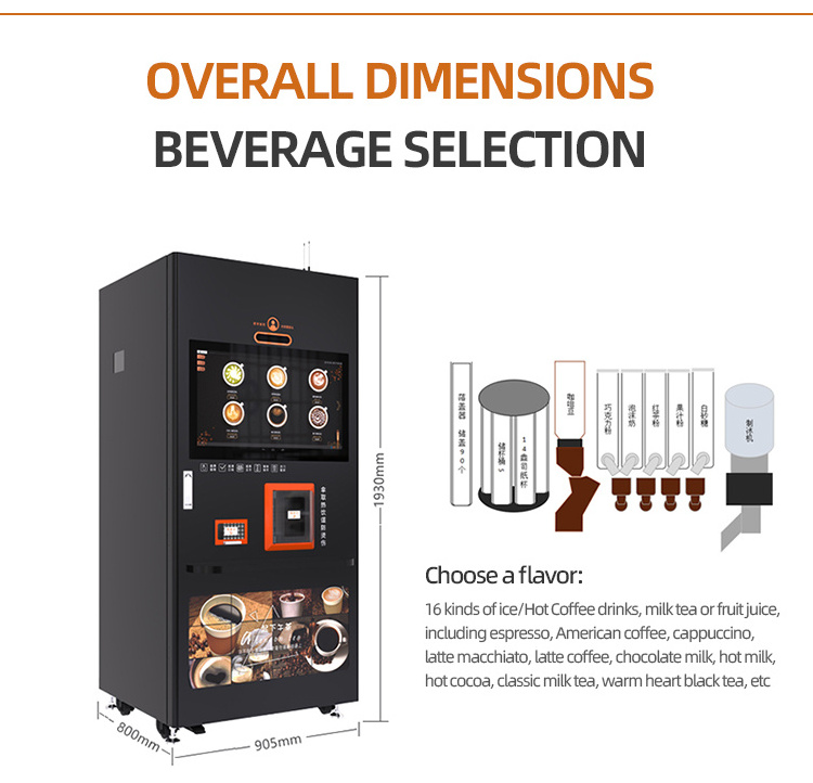 Fundord Fully Automatic 16 Hot/Iced Kinds of Drinks Espresso Freshly Brewed Coffee Vending Machine