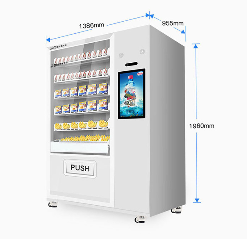 2023 Belt Conveyor Glass Water Healthy Food Fruit Salad Egg Vegetable Combo Elevator Vending Machine