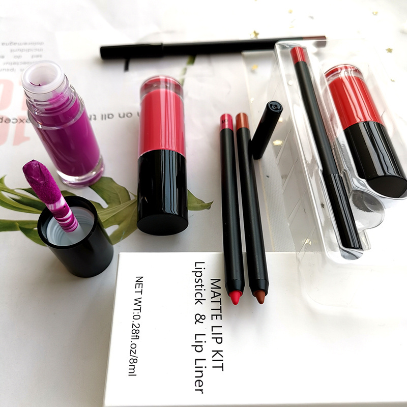 Vegan Long Last Matte Lipstick Lip Liner Box Set Custom Mat Lipstick and Lipliner Kit Private Label