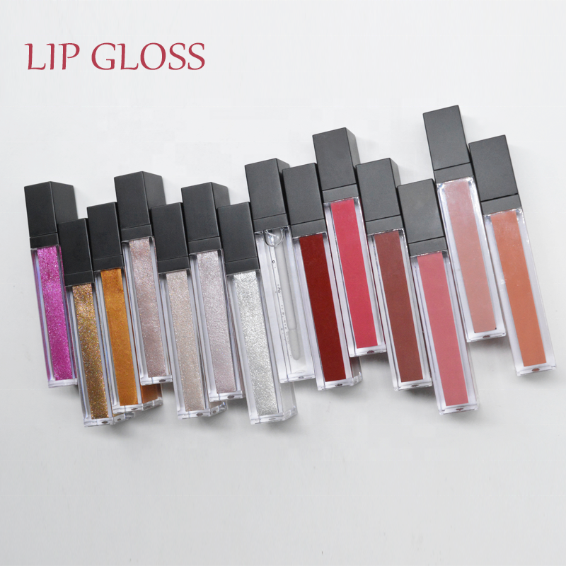 Cosmetics metallic clear lipgloss matte liquid lipstick private label pink gold shiny glitter lip gloss