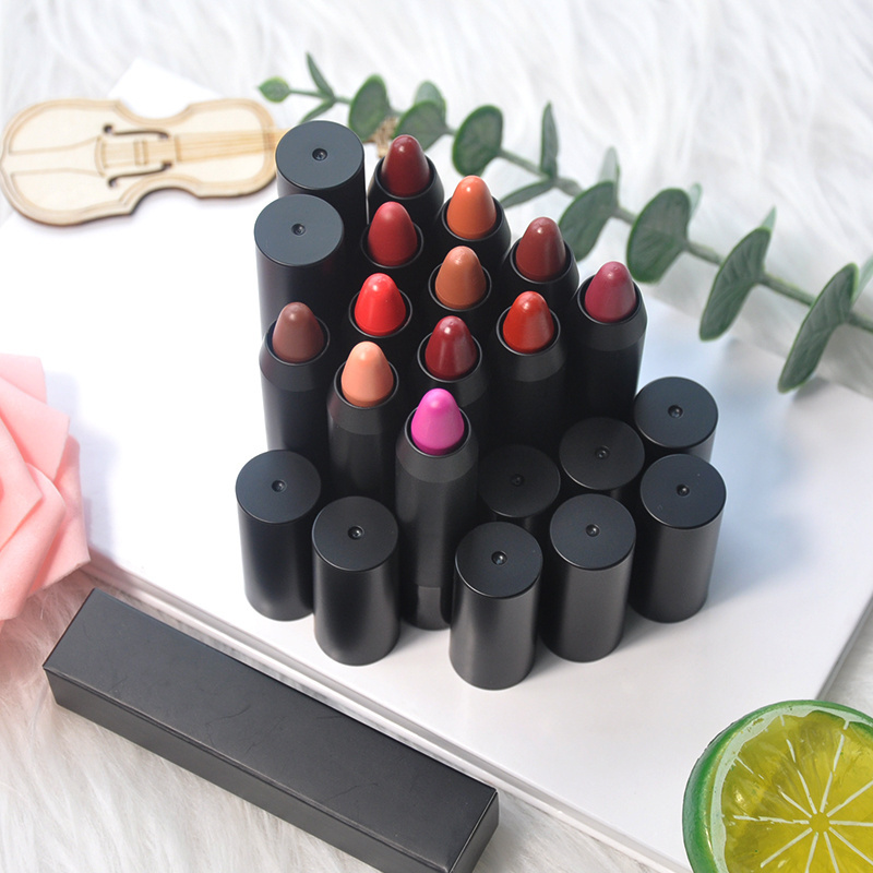 Private Label Bullet Matte Solid Lipstick Custom Long Lasting Nude Vegan Pigment Silver Tube Lip Stick Waterproof Batom