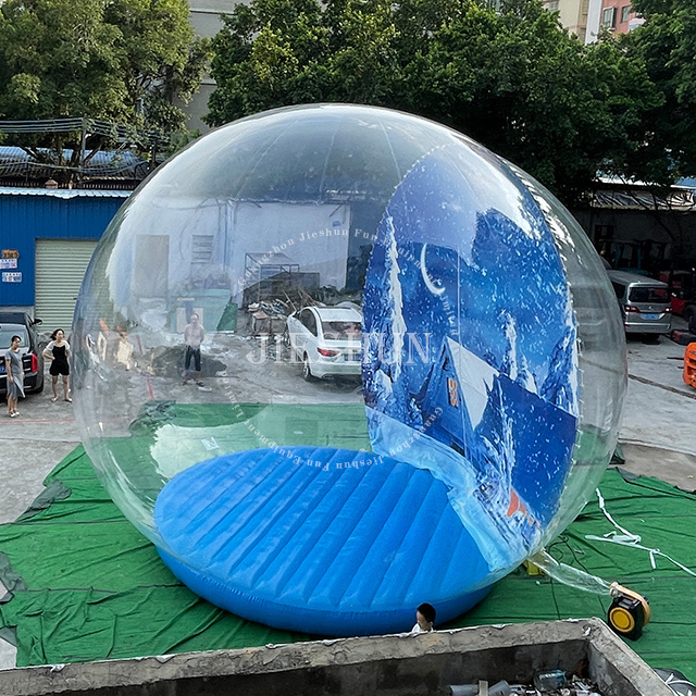 Customized blue Christmas Inflatable Snow Globe Photo Booth Tunnel Giant Inflatable Snow ball for advertisement