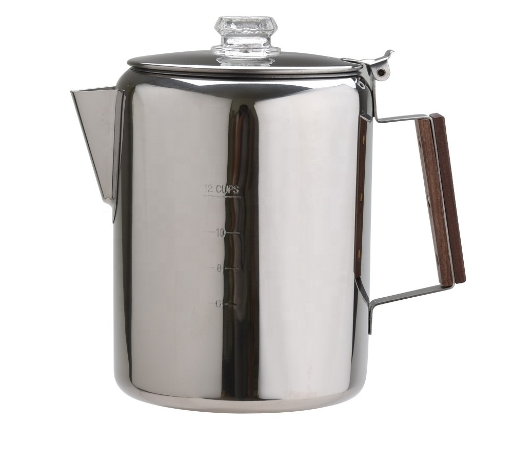 2200ml 12 Cups Large Capacity Stainless Steel Camping Coffee Pot Coffee Percolator For Outdoor Or Stovetop Coffee Maker