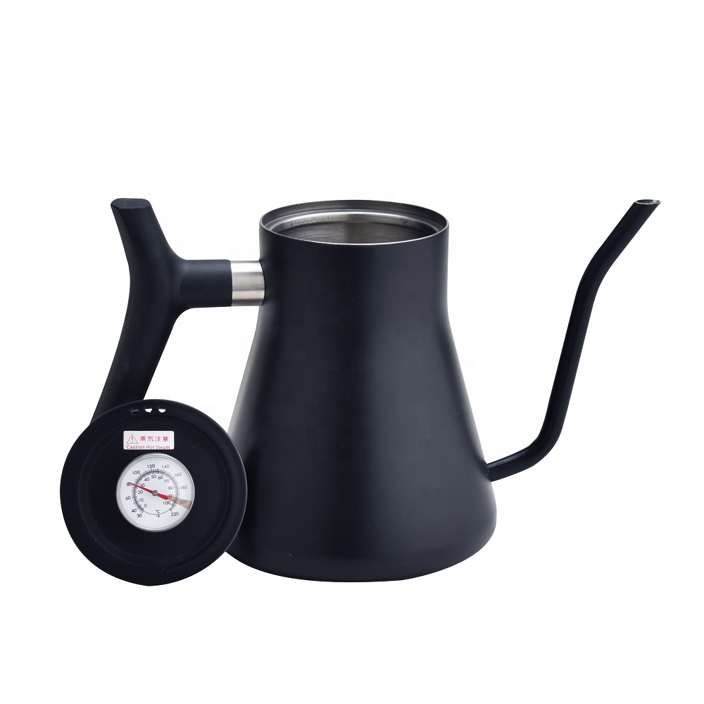 Pour Over Kettle Black with Thermometer Stainless Steel  Kettle Drip Coffee Kettle with Bakelite Handle 1.2L