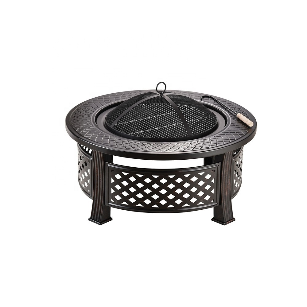 32 Inch Large Steel BBQ Grill Firepit Bowl for Outside with Spark Screen,Cooking Grate,Poker for Patio