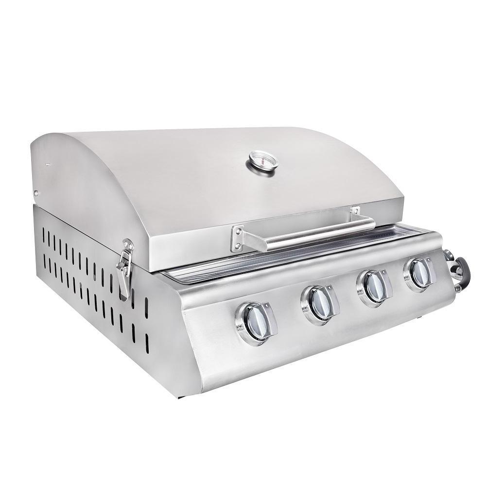 Professional Portable Stainless Steel Propane Tabletop Gas Grill with Four Burner and Built-in Thermometer