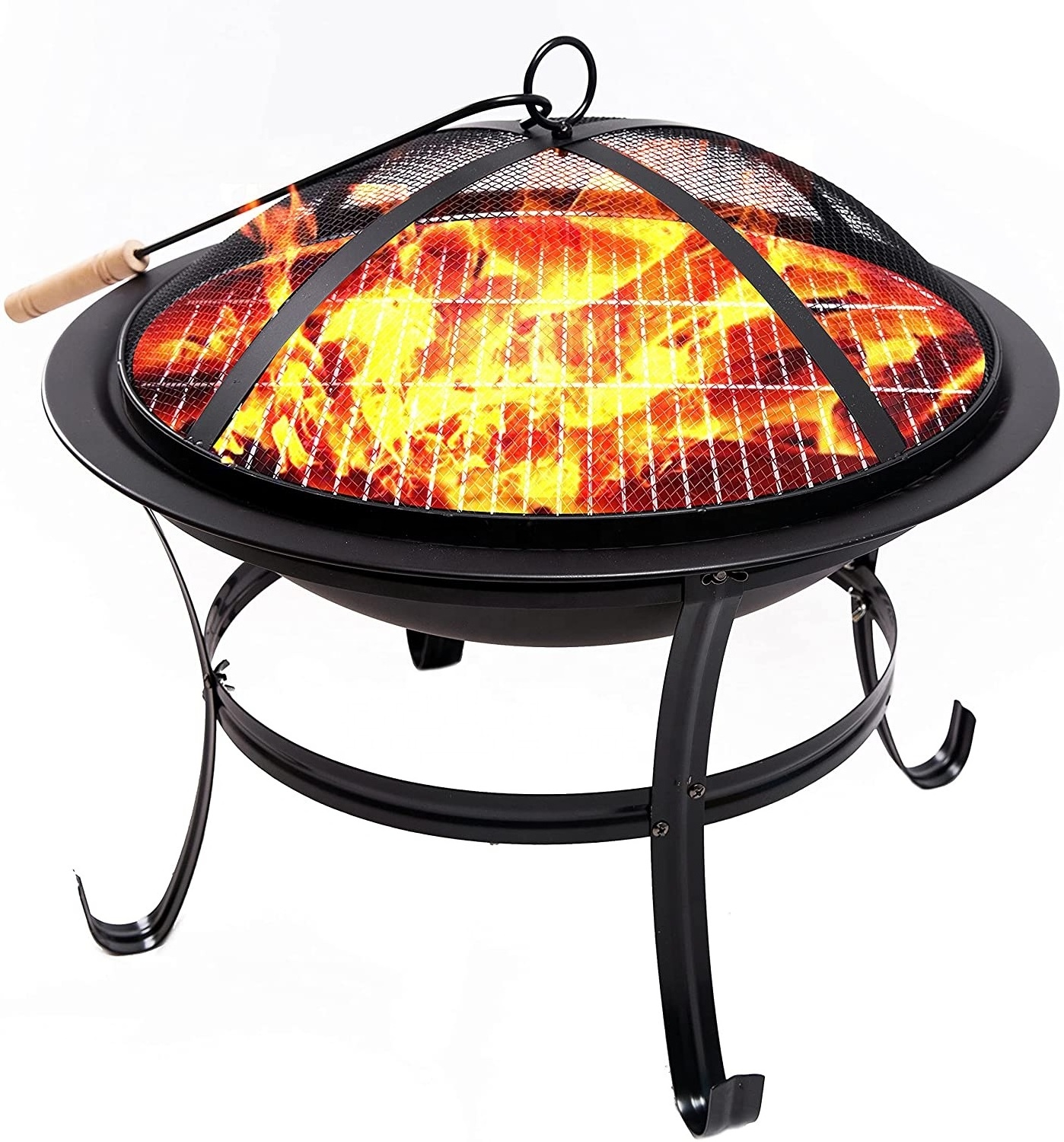 21.5-Inch Outdoor Steel Fire Pit Bowl for BBQ Grill for Backyard Camping Picnic Bonfire Garden with Spark Screen Cover