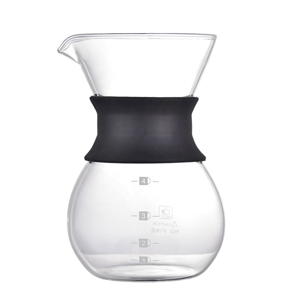 Pour Over Coffee Maker with Stainless Steel Cone Filter Glass Coffee Carafe with Protective Silicone Sleeve 400ML