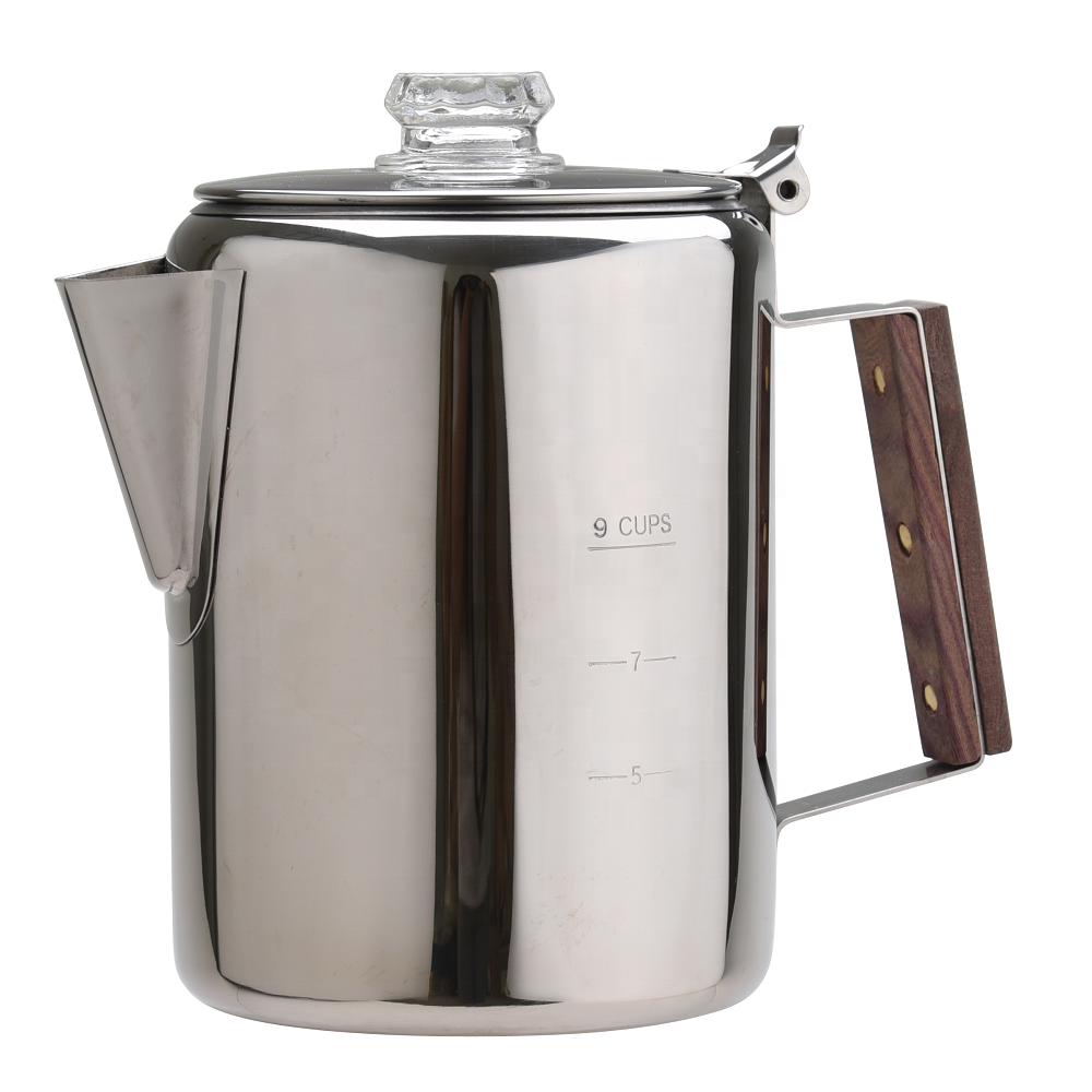 Percolator Coffee Maker Pot 9 Cups Stainless Steel Material Brew Coffee On Fire Grill or Stovetop for Camping