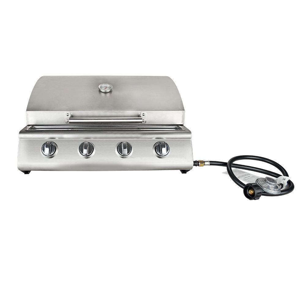 Professional Portable Stainless Steel Propane Tabletop Gas Grill with Four Burner and Built-in Thermometer