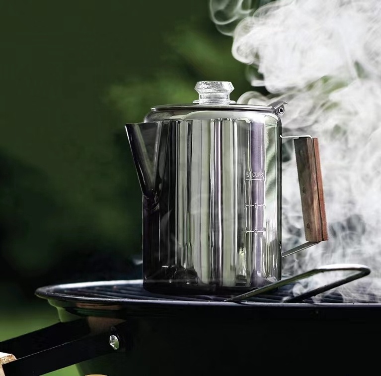 Percolator Coffee Maker Pot 9 Cups Stainless Steel Material Brew Coffee On Fire Grill or Stovetop for Camping