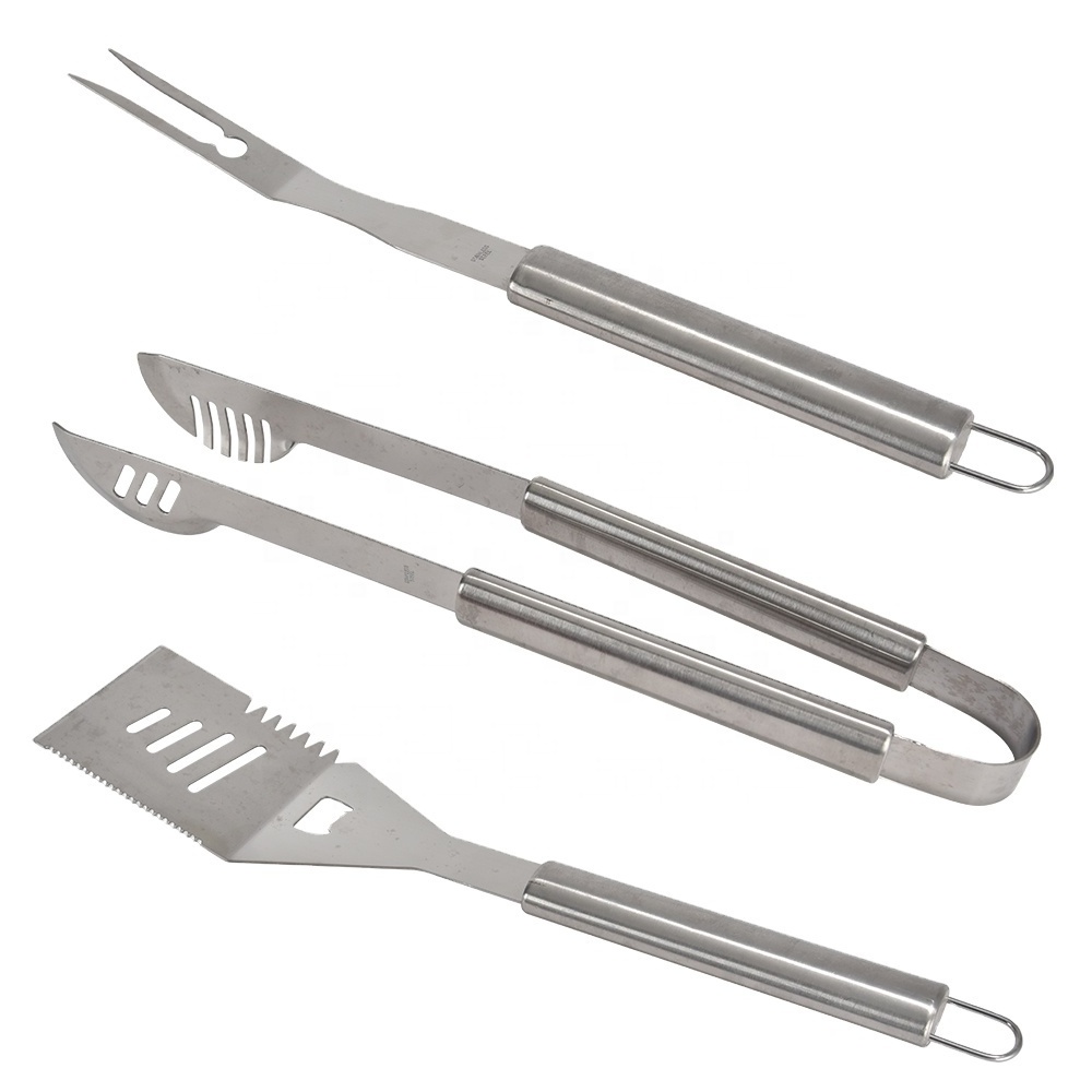 4-Piece Stainless Steel BBQ Utensils Kit Includes Spatula,Tongs,Fork,Knife