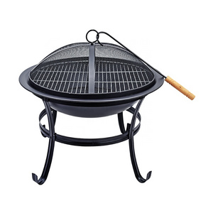 21.5-Inch Outdoor Steel Fire Pit Bowl for BBQ Grill for Backyard Camping Picnic Bonfire Garden with Spark Screen Cover