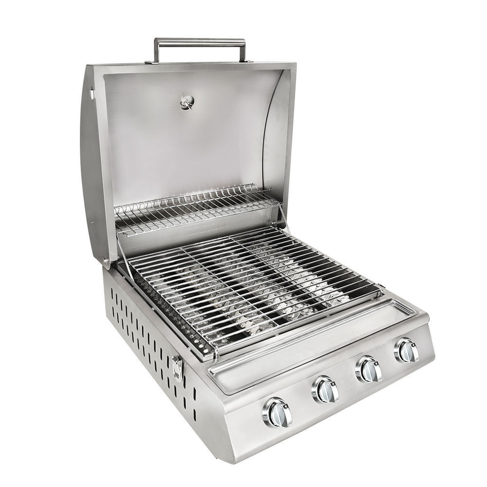 Professional Portable Stainless Steel Propane Tabletop Gas Grill with Four Burner and Built-in Thermometer