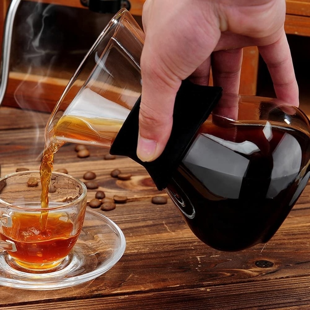 Pour Over Coffee Maker with Stainless Steel Cone Filter Glass Coffee Carafe with Protective Silicone Sleeve 400ML