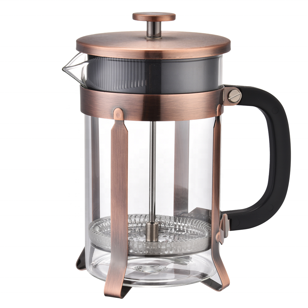 600ml Heat Resistant Borosilicate Glass Chrome Steel Copper Color French Press Coffee Maker