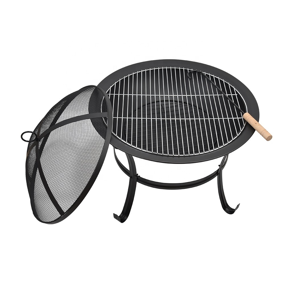 21.5-Inch Outdoor Steel Fire Pit Bowl for BBQ Grill for Backyard Camping Picnic Bonfire Garden with Spark Screen Cover