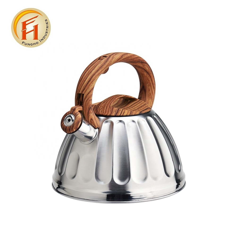 Stainless steel cute tea kettle whistling kettle with wooded bakelite handle and induction bottom