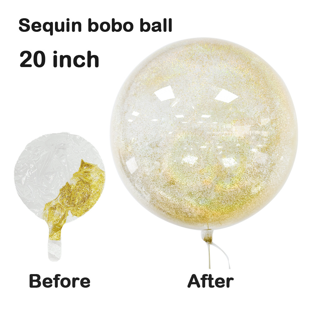 New strong adhesion glitter confetti bubble balloon christmas transparent bobo balloons super elastic round glitter bobo balloon