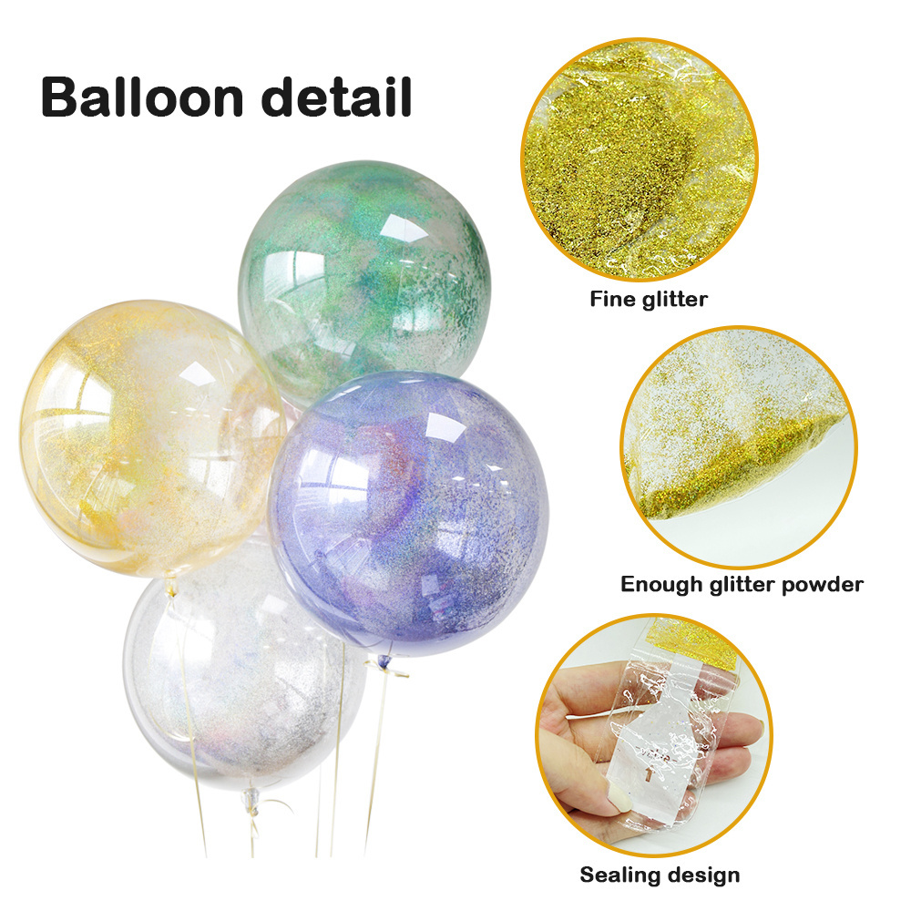 New strong adhesion glitter confetti bubble balloon christmas transparent bobo balloons super elastic round glitter bobo balloon