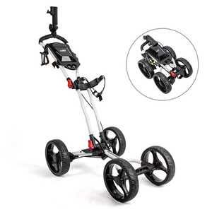 Light Weight Folding Golf Trolley 4 Wheel Golf Push Cart with Umbrella Holder and Drink Holder