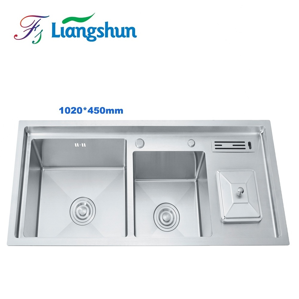 Hot Sale Large 304/201 Stainless steel Sink double bowl with trash can for kitchen or Restaurant