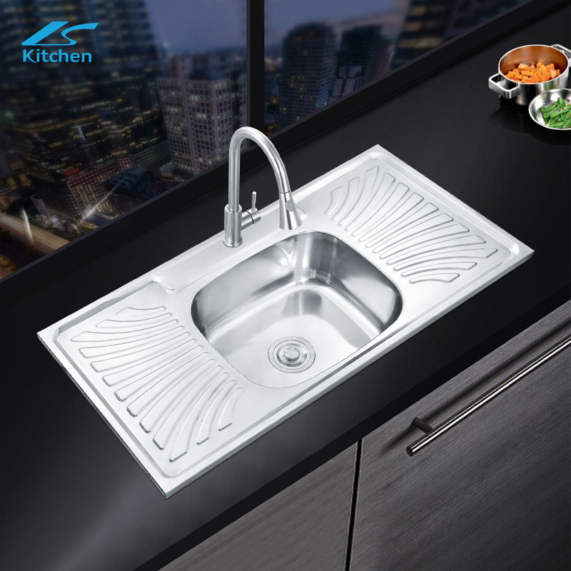 W10050SA Fregadero negro single bowl SS laundry or kitchen sink 304 steel pressed drainboard sink stainless steel kitchen evier