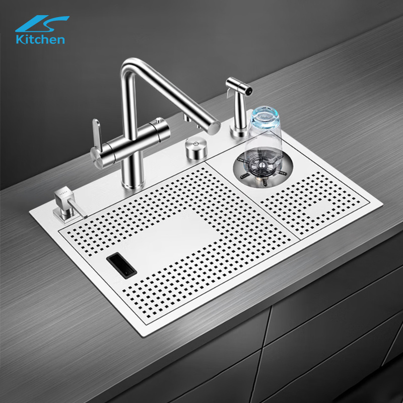 nano smart 304 washing fruit vegetabla fregaderd handmade faucet cup washer hidden stainless steel black kitchen sink