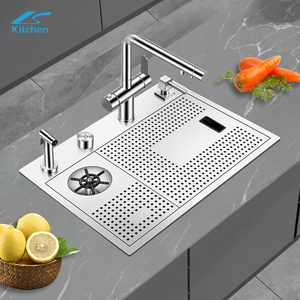 nano smart 304 washing fruit vegetabla fregaderd handmade faucet cup washer hidden stainless steel black kitchen sink