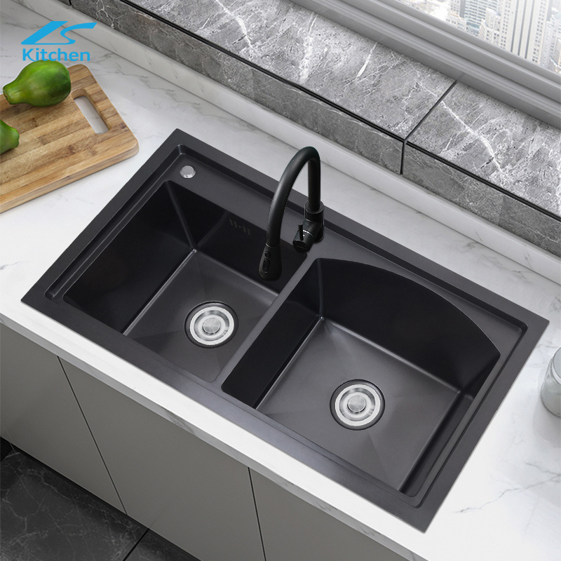 Modern Standard Black Composite stainless steel Sink Double Bowl 304 Kitchen Sinks