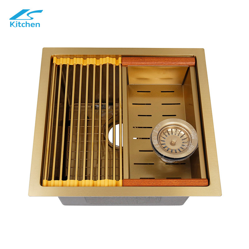 Ho't Price Gold Double Bowl Stainless Steel Kitchen Sink Kitchen Counter Sink With Drainboard