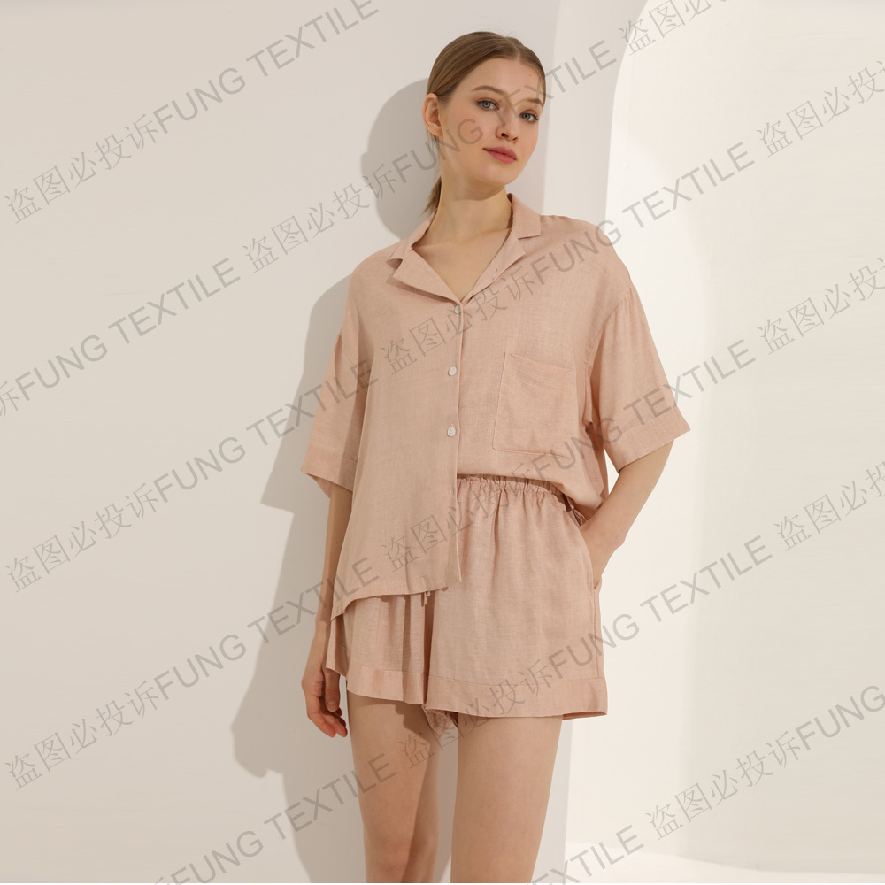 FUNG 6052 Women Sleepwear Womens Summer Clothing Designer Linen Pajamas Sets Linen Set