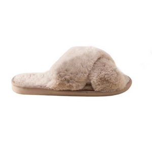 Fung Stock Ready to ship  Woman Cross Strap TPR Sole Fluffy Fuzzy Indoor Plush Faux Fur Slippers