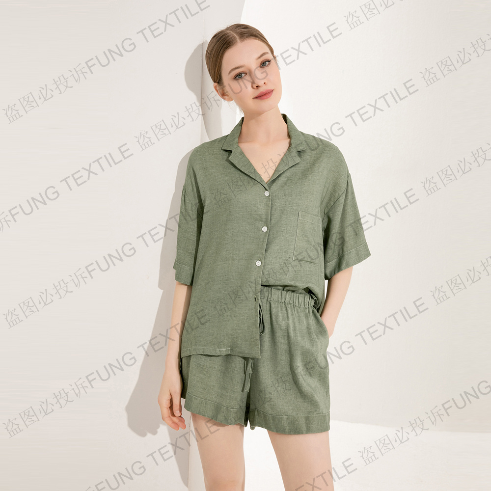 FUNG 6052 Women Sleepwear Womens Summer Clothing Designer Linen Pajamas Sets Linen Set