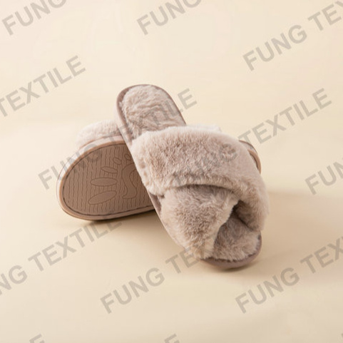 Fung Stock Ready to ship  Woman Cross Strap TPR Sole Fluffy Fuzzy Indoor Plush Faux Fur Slippers