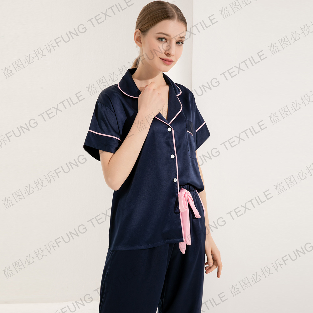 FUNG 6028 Satin Pajama Set For Women 2024 Women Custom Blank Two Piece Set Clothing  Ladies Summer Spring Long Pant