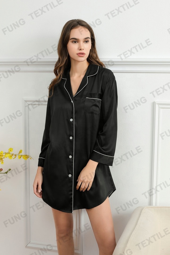 6011  Summer New Design  Party Satin Shirt Woman Silk Satin Sleep Shirt OEM Women Sexy White Sleep Shirt