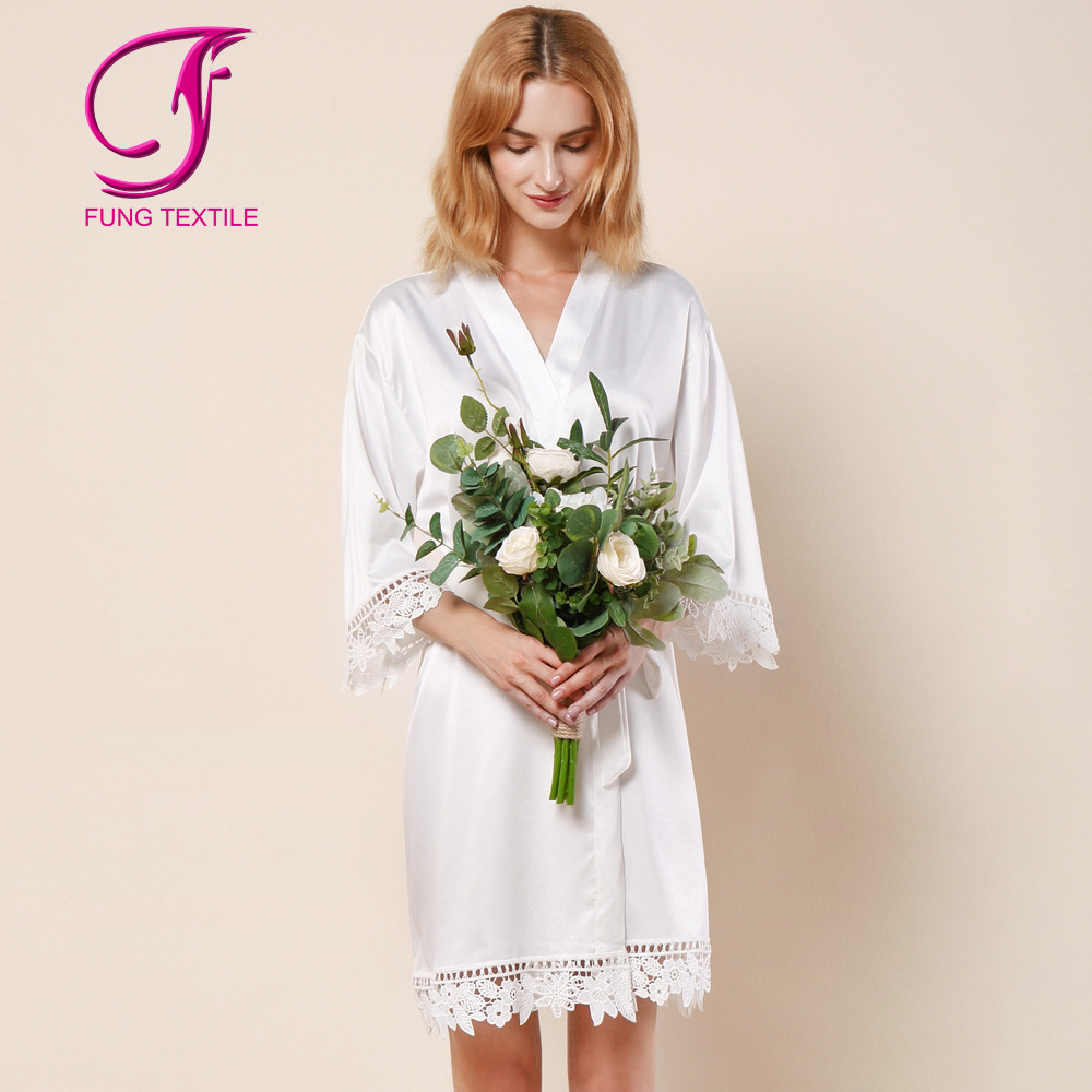 Fung 3031 Stock Available Short Solid Silk Satin Bridal  Robes