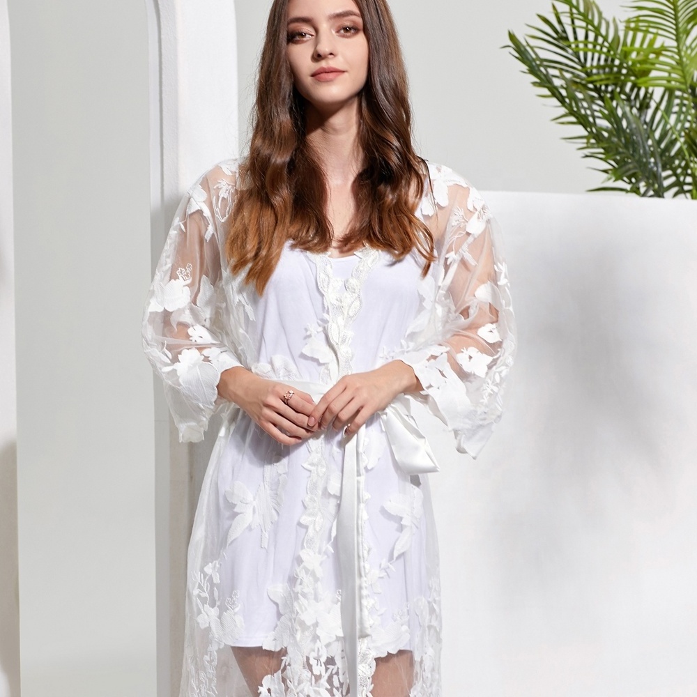 FUNG 3039 Bridesmaid robes lace Factory Wholesale White Lace Robe Bridal