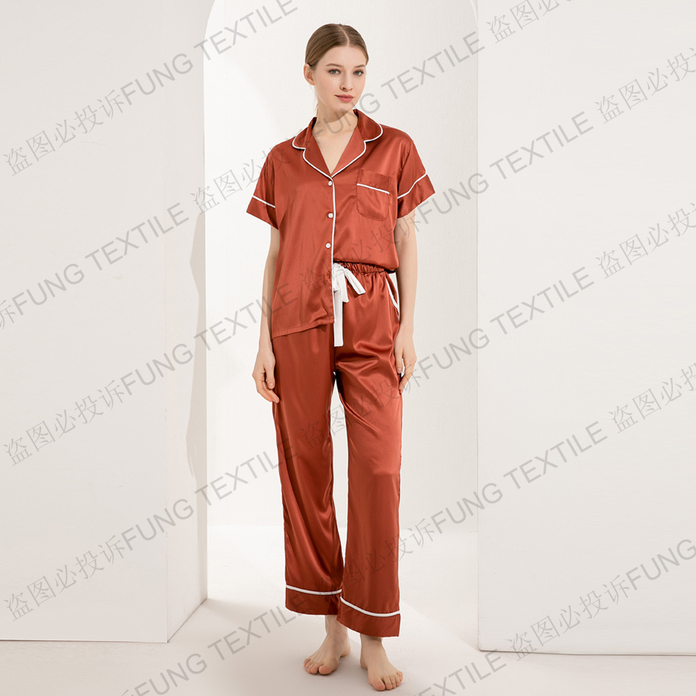 FUNG 6028 Satin Pajama Set For Women 2024 Women Custom Blank Two Piece Set Clothing  Ladies Summer Spring Long Pant