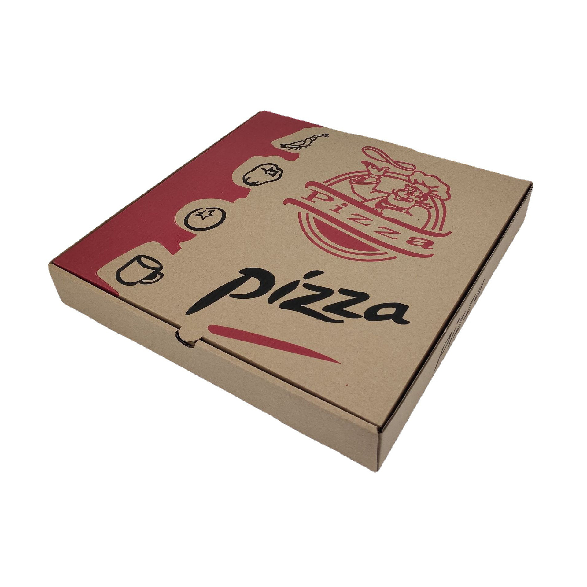 Burger Pizza Boxes Corrugated Kraft Paper Disposable Wholesale Cheap Custom Printed Takeaway to Go 4 6 8 10 12 16 Inch 27 32 Cm