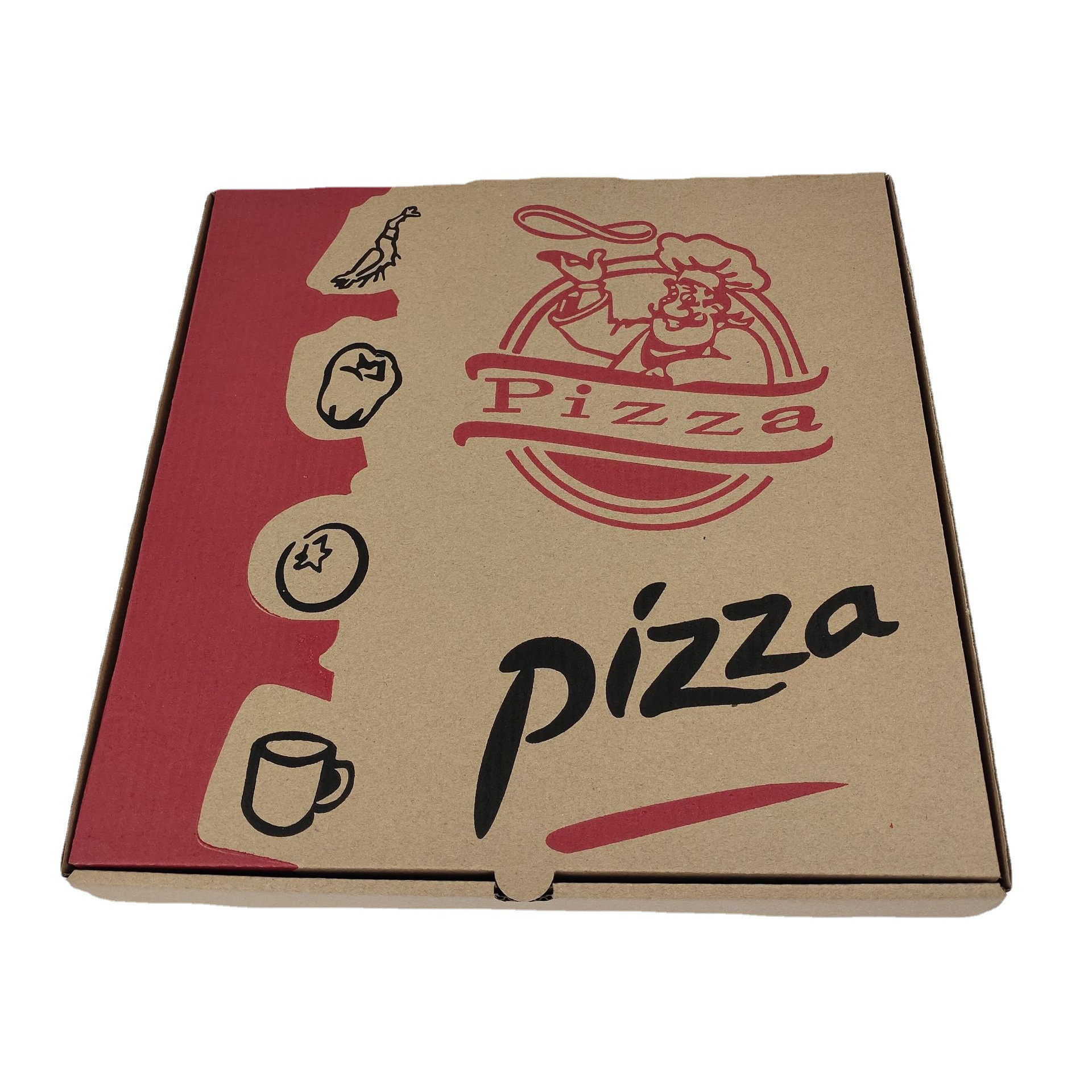 Burger Pizza Boxes Corrugated Kraft Paper Disposable Wholesale Cheap Custom Printed Takeaway to Go 4 6 8 10 12 16 Inch 27 32 Cm