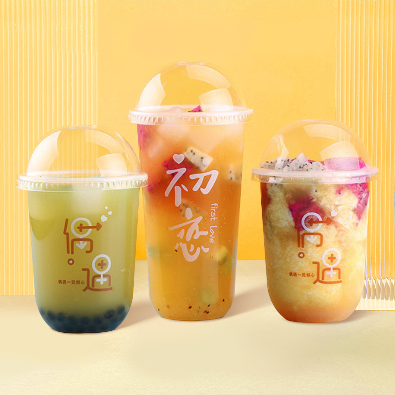 Custom Disposable Boba Cup with Lids Straw Boba Seal Film clear U type Plastic PP Cup 24oz 16oz 22oz Bubble Tea Boba Cup